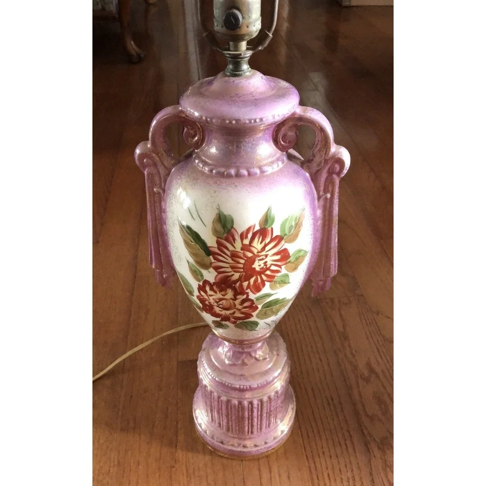 Vintage Hand Painted Gold Gilt Signed Porcelain Lamp 33.5
